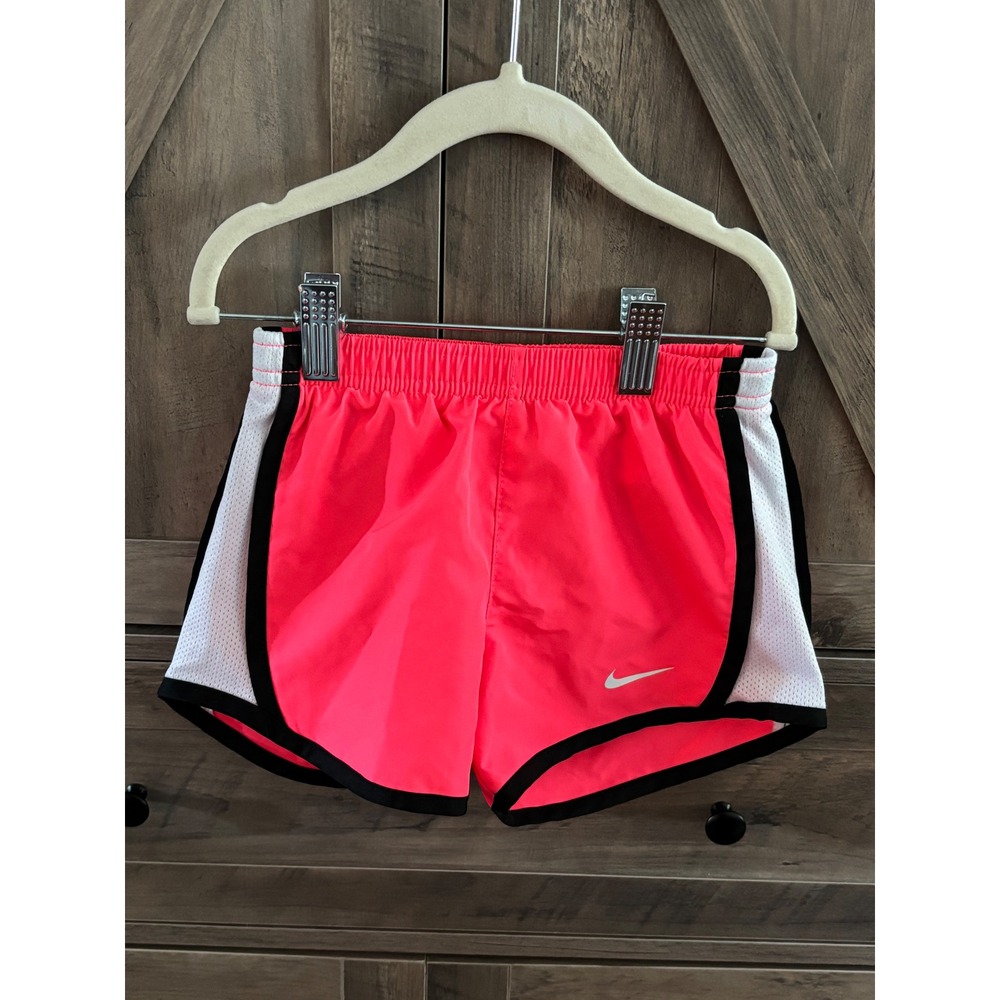 Nike Kids Dri-FIT Running Shorts Neon Pink White Mesh Trim Girls Size Small 4-5